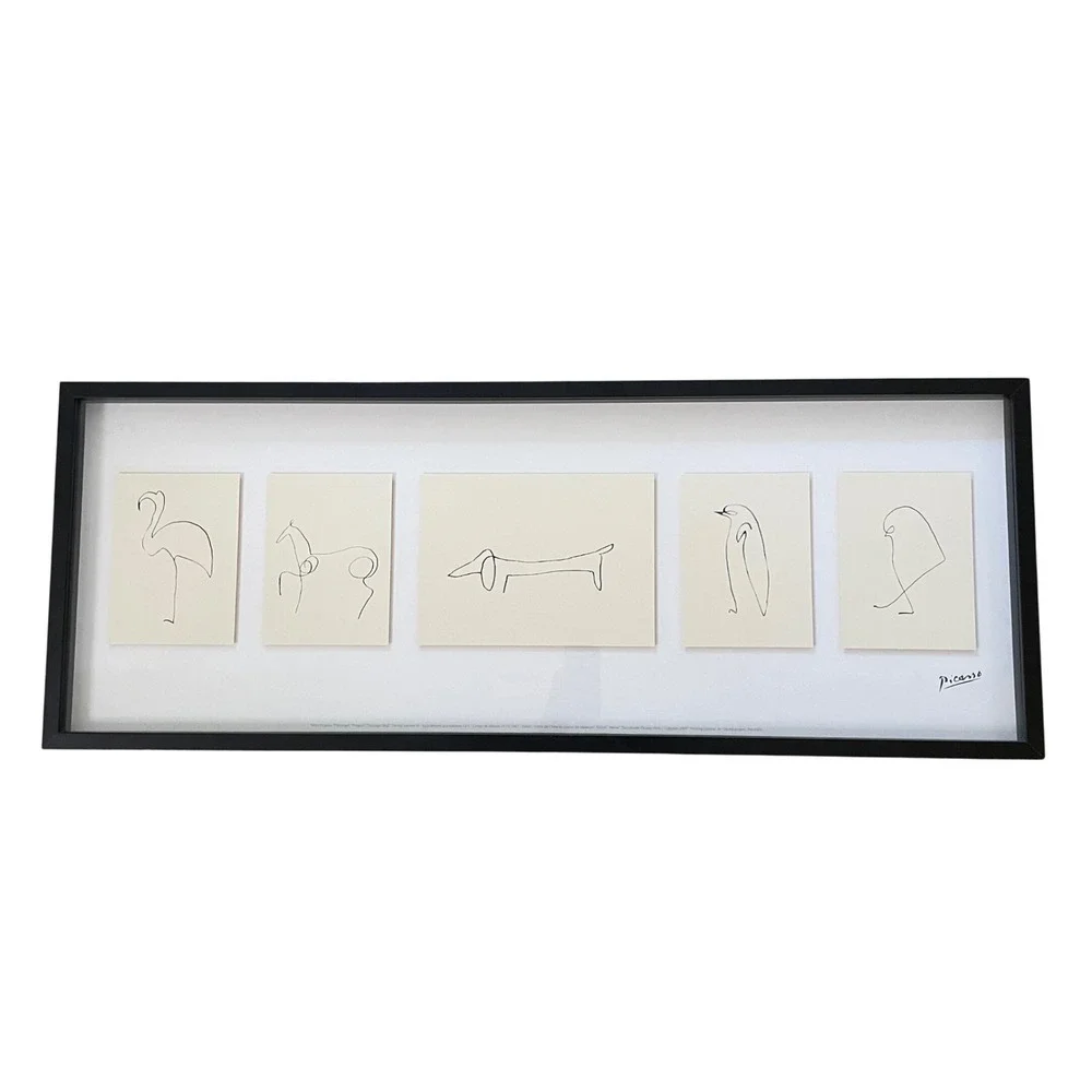 Pablo Picasso Animal Line Drawings Framed Print Set Flamingo Sausage Dog Horse